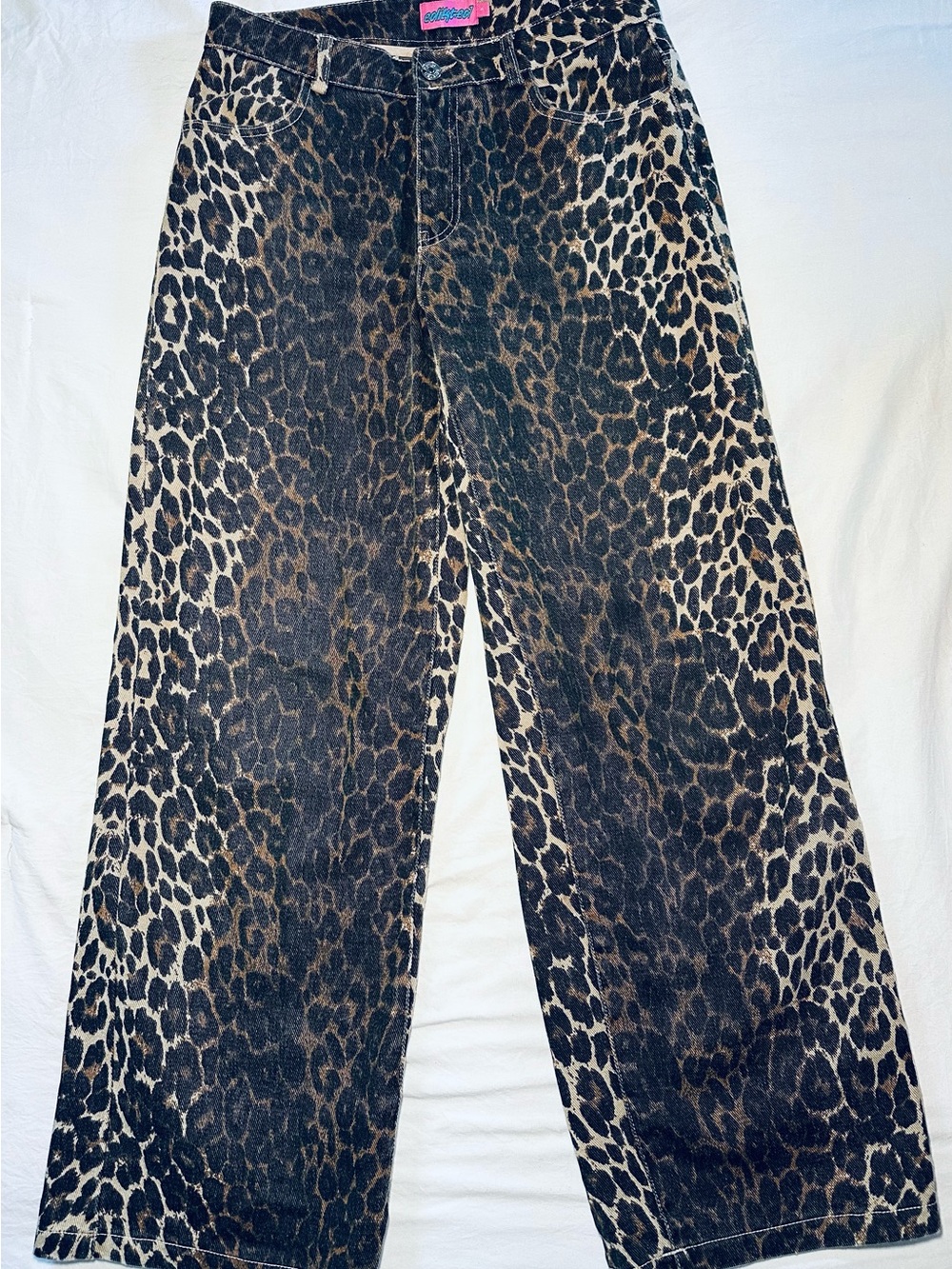 Edikted Snall Leopard Print Women’s Wide-Leg Jeans - Black/Brown
